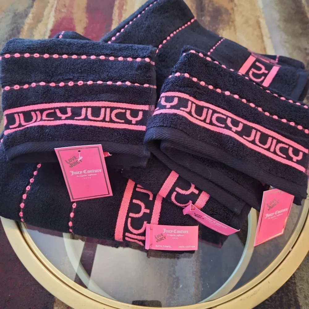 Juicy Couture Black & Pink Logo 6pc Bath Towel Set